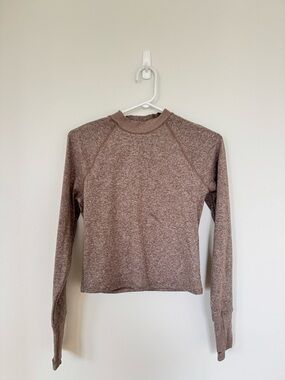 Athleta Heathered Taupe Long-Sleeve Mock Neck Top - SoftLuxe